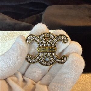 Vintage GoldTone Crystal Celine Brooch 2”